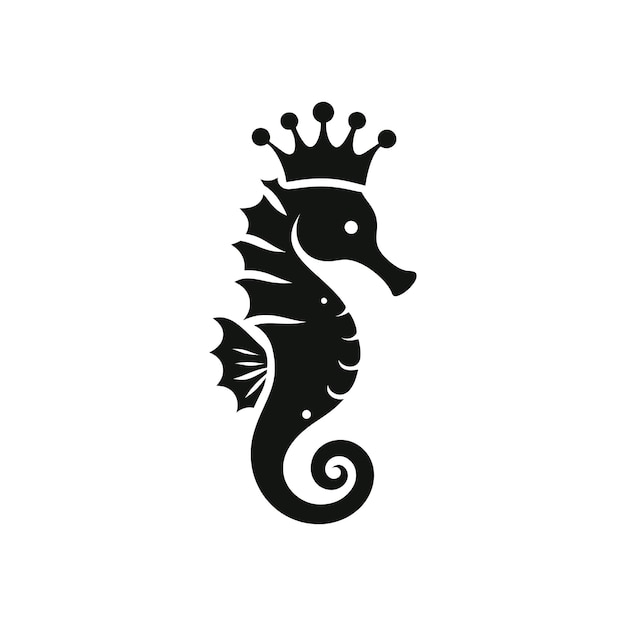 king seahorse silhouette vector icon flat illustration logo clipart