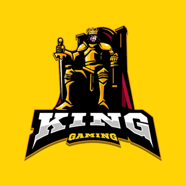 The king sits on a chair holding a sword suitable for sports and gaming logos