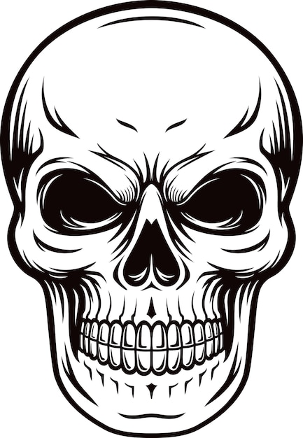 King skull head with luxury crown black and white illustration