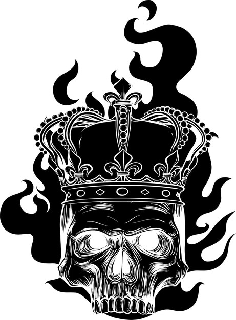 king skull with flames on white background