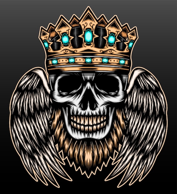 Vector king skull with wing isolated on black