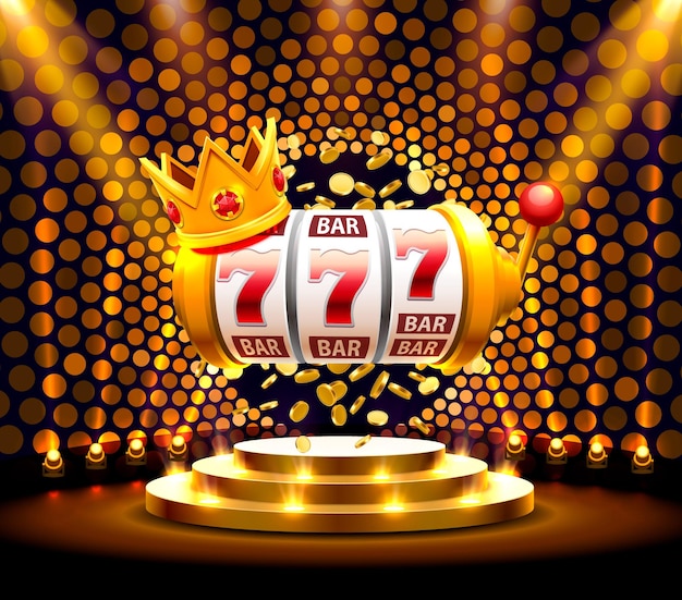 King slot 777 banner casinò sullo sfondo dorato. illustrazione vettoriale