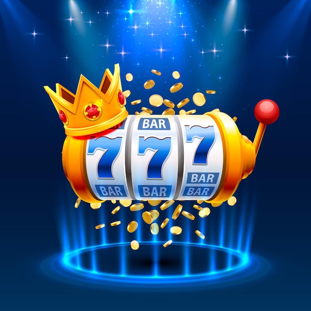 King slots 777 banner casino op de blauwe achtergrond.