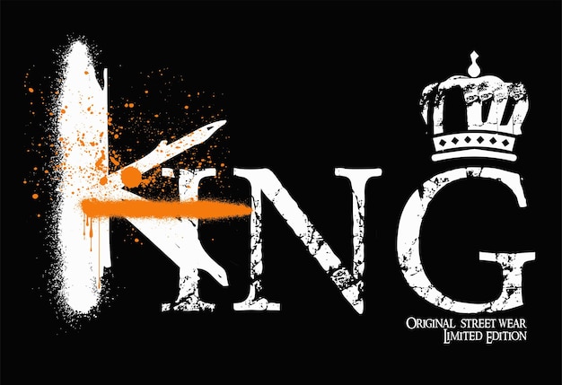 Elementi di lettering graffiti di king street con grunge graffiti spruzzati di caratteri king con overspray t