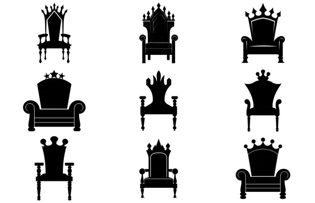 Vector king throne silhouette royal throne chair vector armchair with crown of king