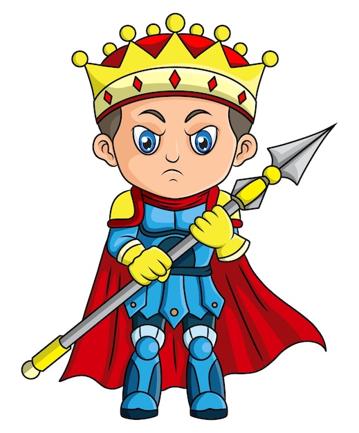 Vector the king with the good costume is holding the sharp spear of illustration