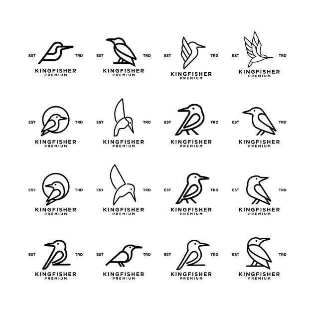 Vector kingfisher bird line logo icon design illustration