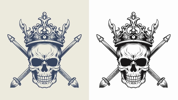 Vector kingh skull vector on white background with drawn skull silhouette