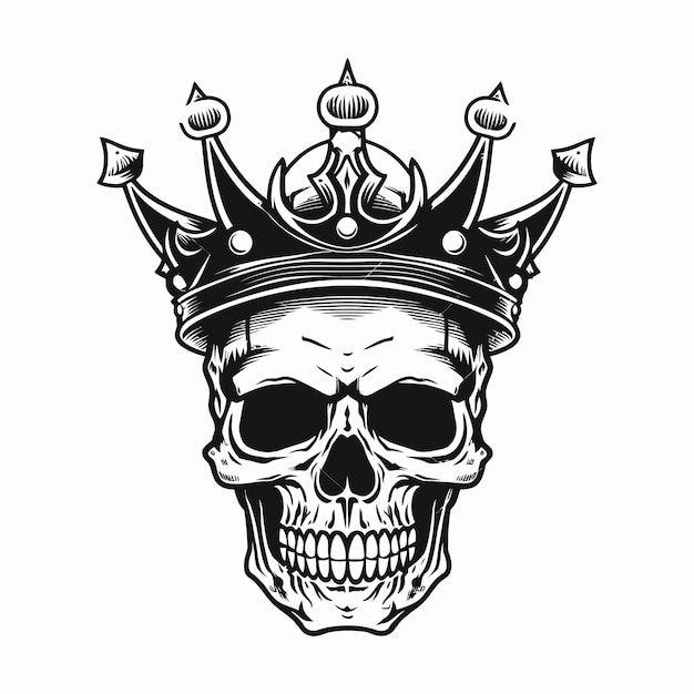 kingh skull vector on white background with drawn skull silhouette