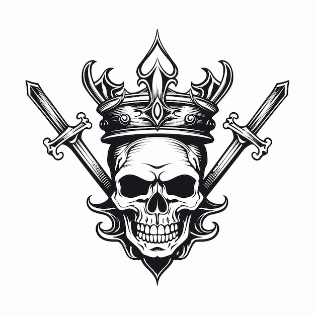 Vector kingh skull vector on white background with drawn skull silhouette