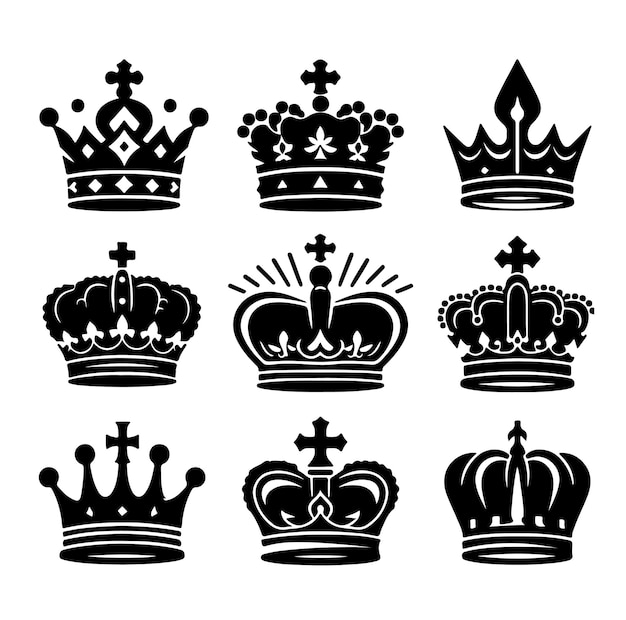 Vector kings crown icon set illustration silhouette style