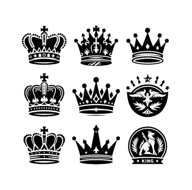 Kings crown icon set vector illustration silhouette style