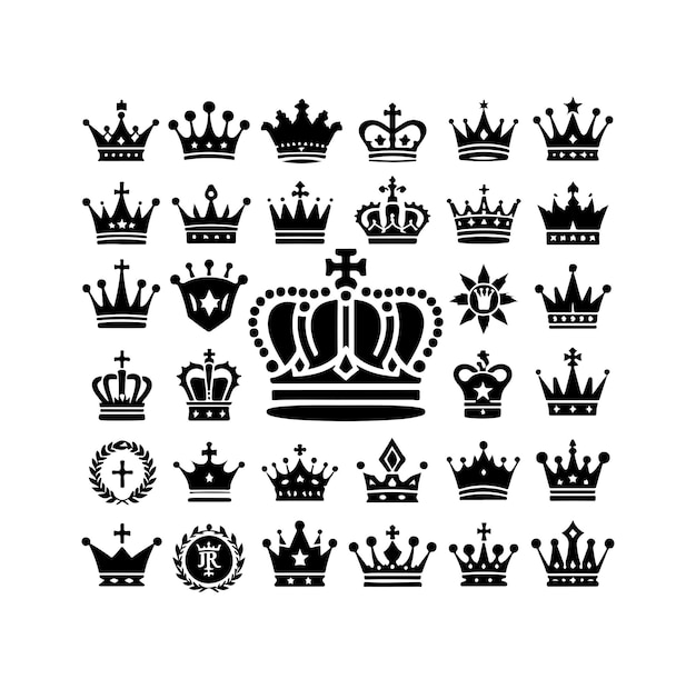 Kings crown icon set vector illustration silhouette style