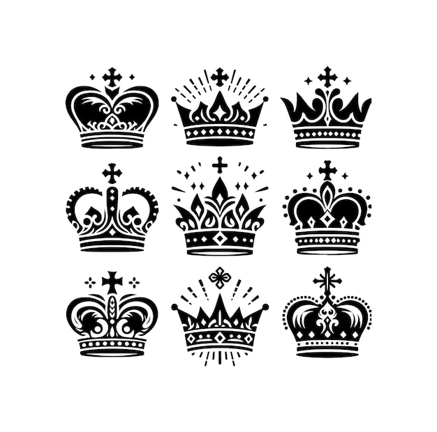 Kings crown icon set vector