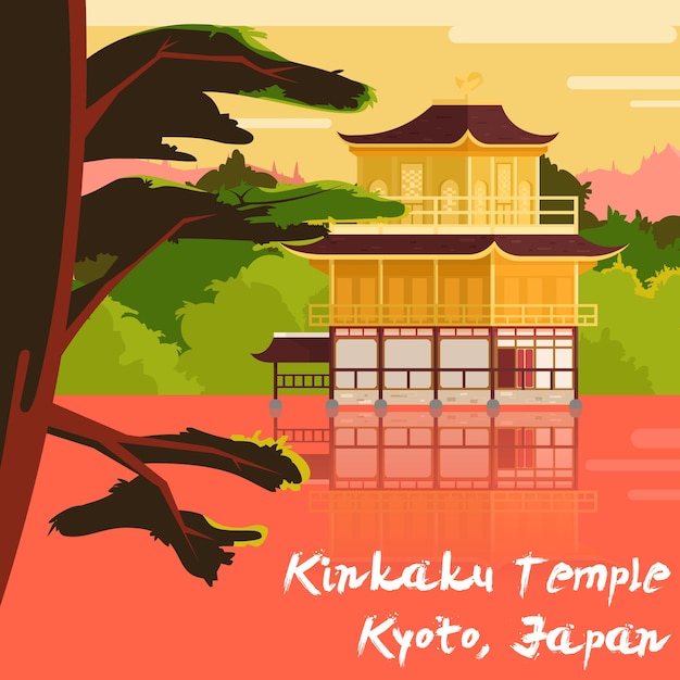 Vector kinkakutempel kyoto, japan achtergrondillustratie