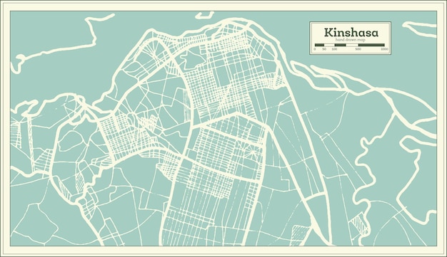 Kinshasa democratische republiek congo stadsplattegrond in retro stijl. overzicht kaart. vectorillustratie.