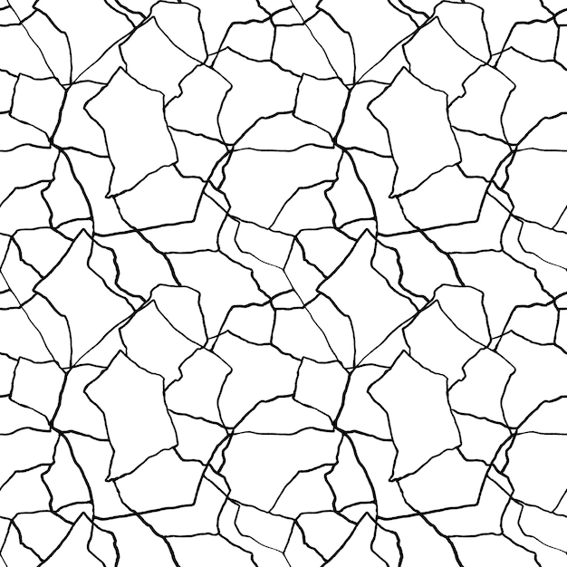 Kintsugi art seamless pattern of splinters and different shards fragments with thin lines