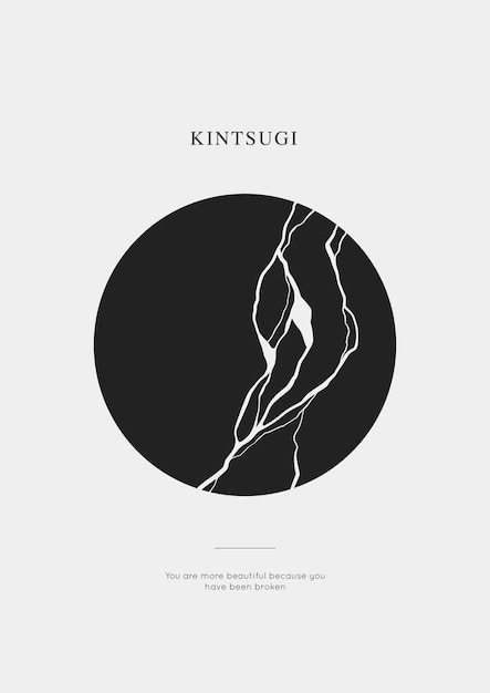 Kintsugi circle crack poster with motivation phrase