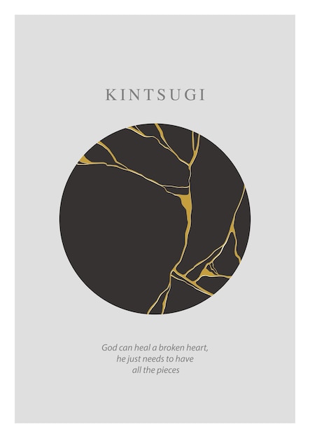 Kintsugi circle crack poster with motivation phrase