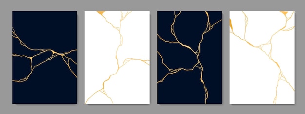 Vector kintsugi golden cracks marble texture background