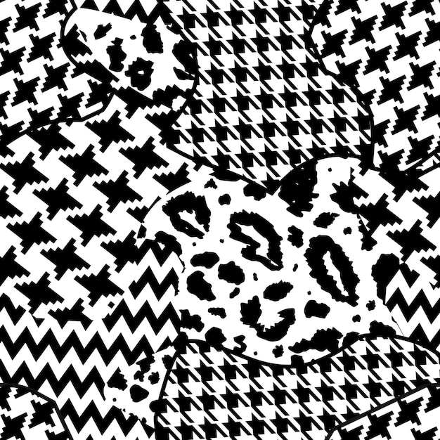 Kintsugi Japanse kunststijl zwart-wit modern patchwork collage dierenhuid vermengd met geometri