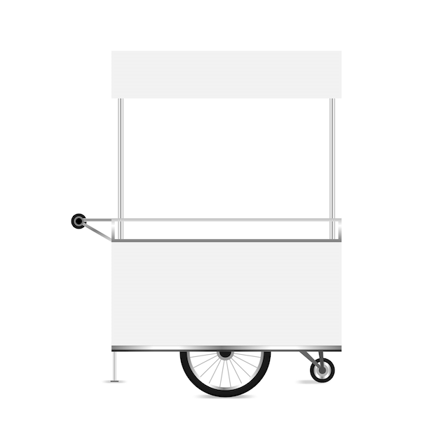 Vector kiosk white, template blank of kiosk wheels cart stock clip art