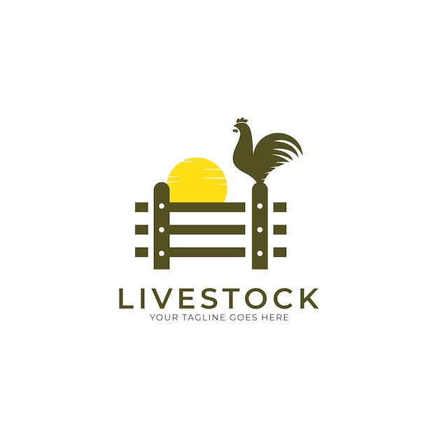 kippenboerderij logo vector illustratie ontwerp haan op hek vintage logo ontwerp