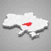 Vector kirovohrad oblast region location within ukraine 3d map