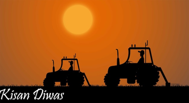 Kisan Diwas vector illustration with Indian map and tractor with Ashoka chakra in background.