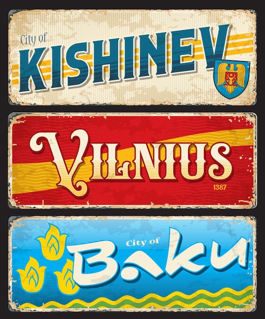 Vettore adesivi da viaggio per la città di kishinev vilnius baku