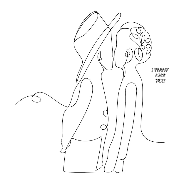 키스 데이 연속 1 라인 아트 드로잉 터 디자인 및 일러스트레이션