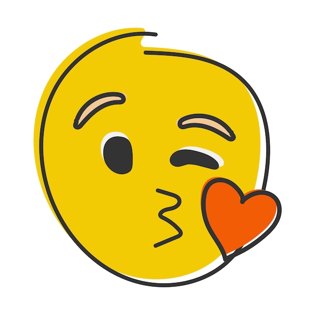 Kiss emoji Love emoticon met lippen die een kus blazen Handgetekende vlakke stijl emoticon