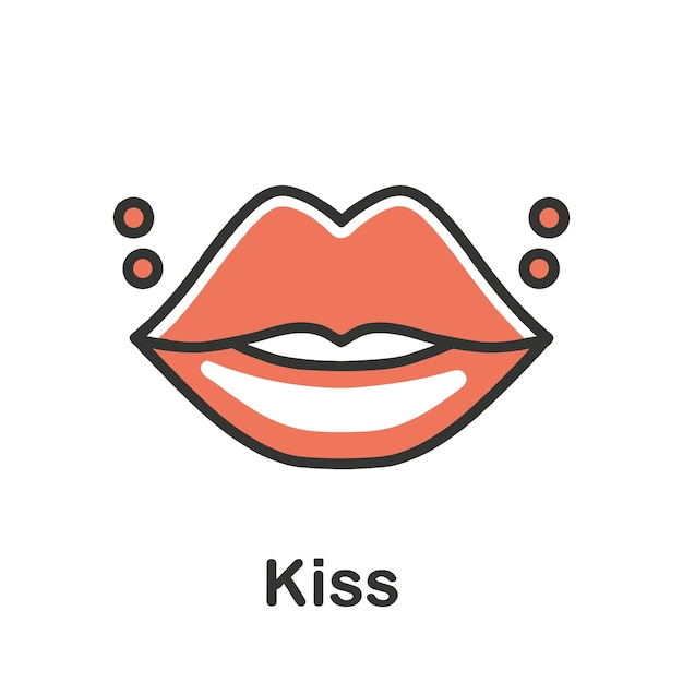 키스 아이콘: 단순한 키스 색의 평평한 아이콘이 고립된 색 배경에 있습니다.