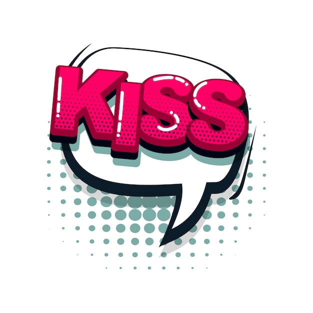 Поцелуй любовь комикс текст звуковые эффекты стиль поп-арт вектор речи пузырь слово мультфильм