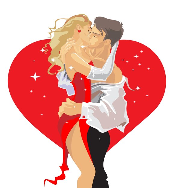 kiss loving couple isolated on white background