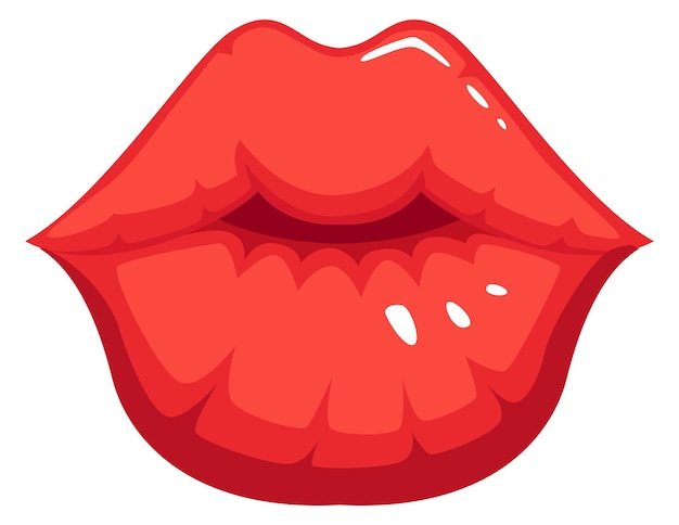 Vettore bocca di bacio labbra rosse femminile icona dei cartoni animati isolata su sfondo bianco