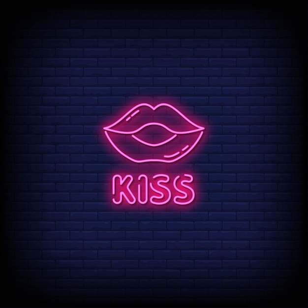 Kiss neon signs style text vector