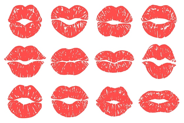 Kiss print. Vrouw rode lippen, mode lippenstift prints en liefde lippen kussen make-up