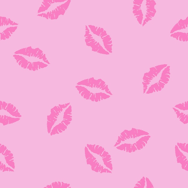 Vector kiss prints female sexy lips on pink background