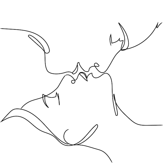 キスベクトルアートライン孤立した落書きイラスト恋人の単一のラインにキスの1つの線画