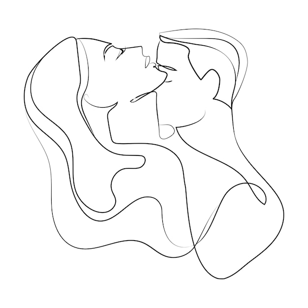 Kissing couple continuous line drawing Minimalistic style, vector illustration