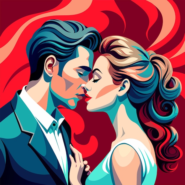 Vector kissing couple love illustration