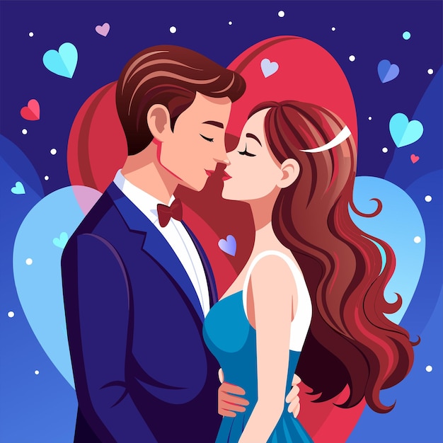 Kissing couple love illustration