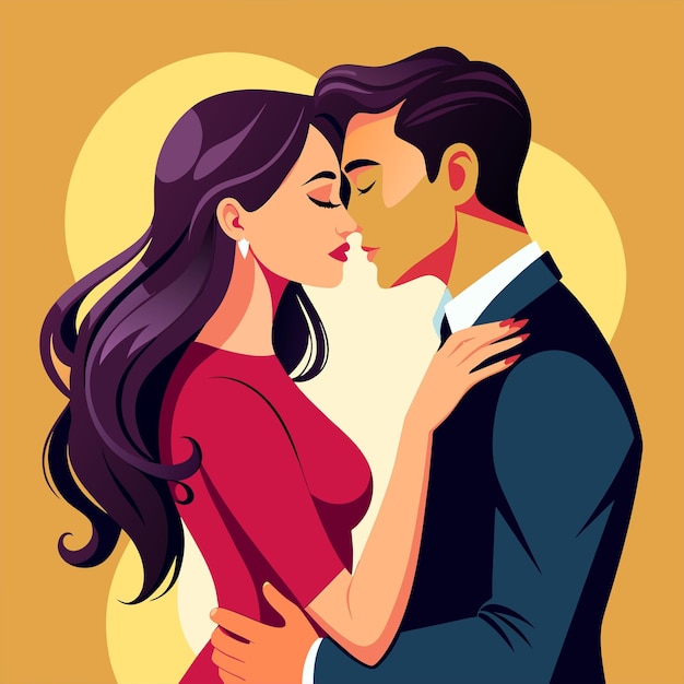 Kissing couple love illustration