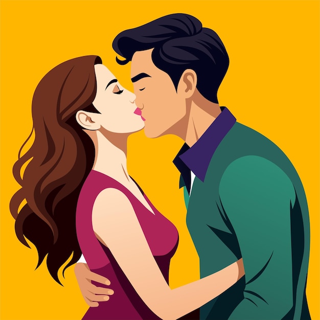 Vettore il giorno del bacio illustrazione di coppia d'amore