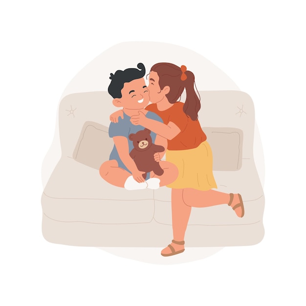 Kissing a sibling isolated cartoon vector illustration