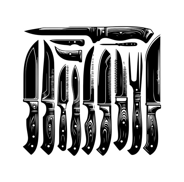 Vector kitchen appliances knife meat cleaver fork design element for logo