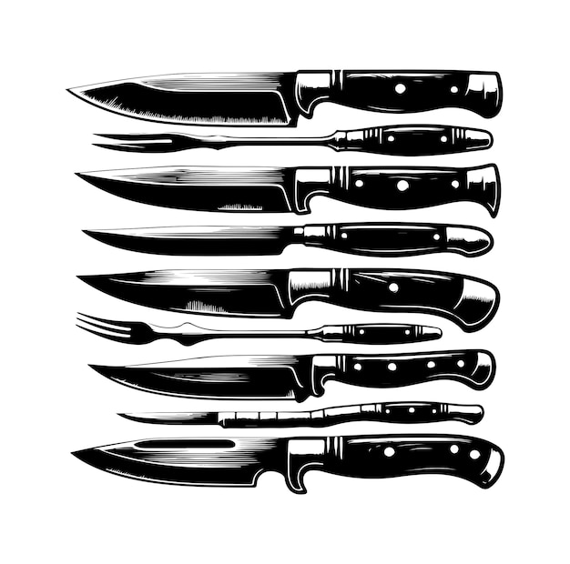 Kitchen appliances knife meat cleaver fork design element for logo
