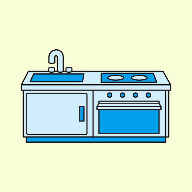 Vettore icona piatta per la pulizia della cucina pulizia della casa pulizia della stufa e dei tavoli