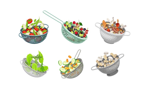 Кухонные коляски или фильтры с векторным набором овощей и зеленых растений
